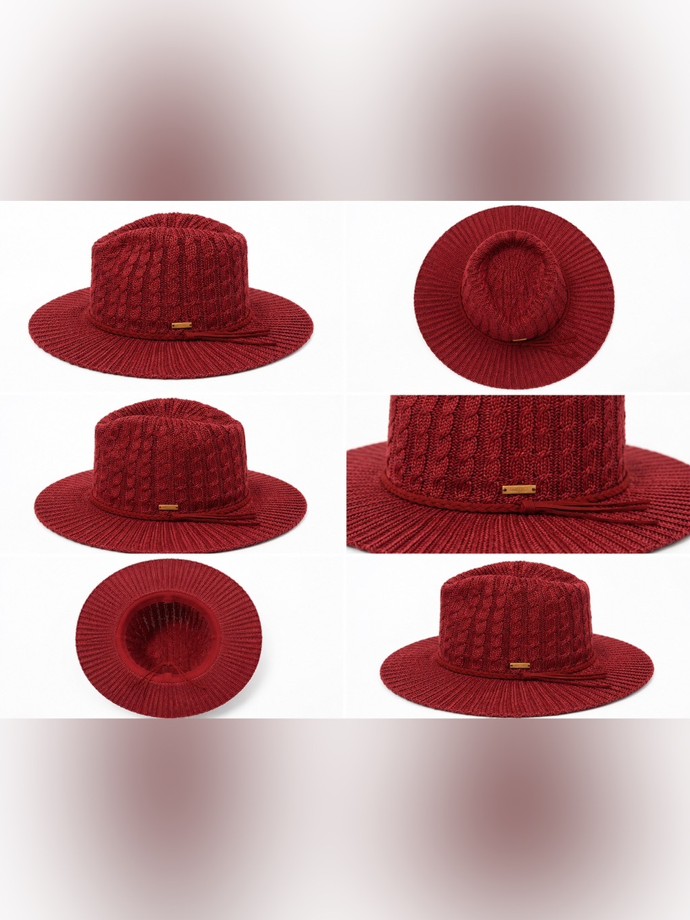 Nine West Red Cable Knit Fedora Hat